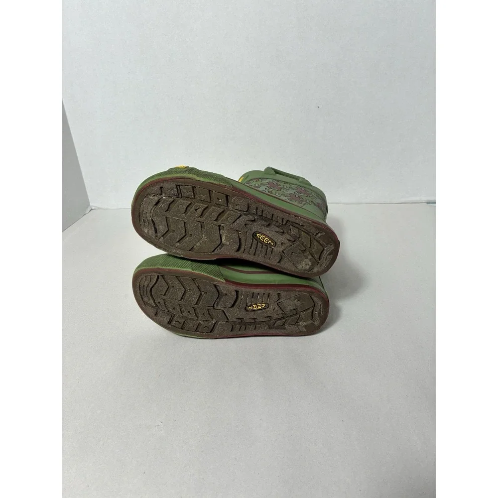 Keen Kids Rain‎ boots Sz 10 Green Rubber Pull On Waterproof Sherpa Lined